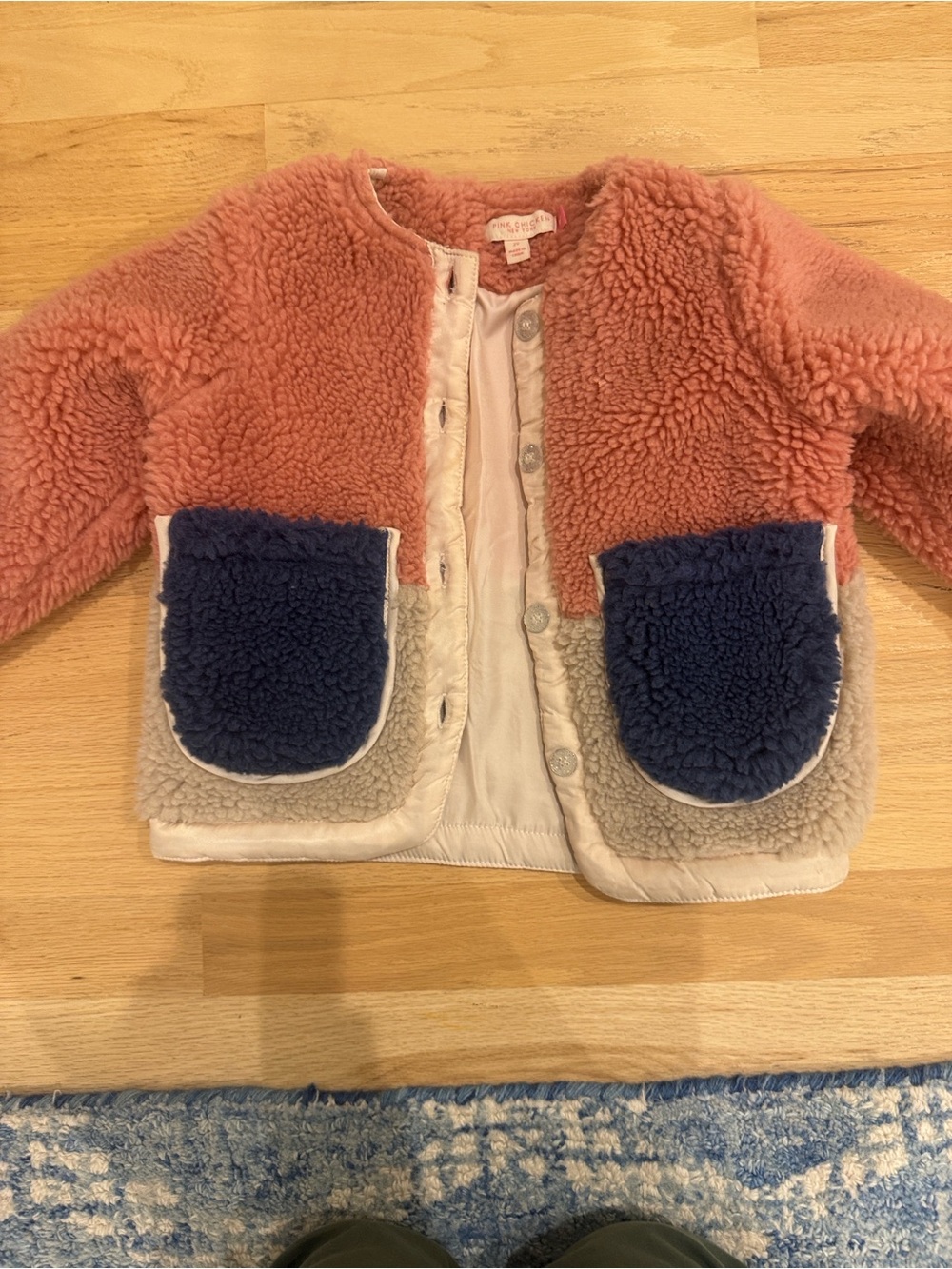 Pink Chicken Ruth Sherpa Colorblock Fleece Jacket Pink Cream Navy 2Y